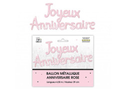 Ballon métallique Joyeux Anniversaire rose poudré