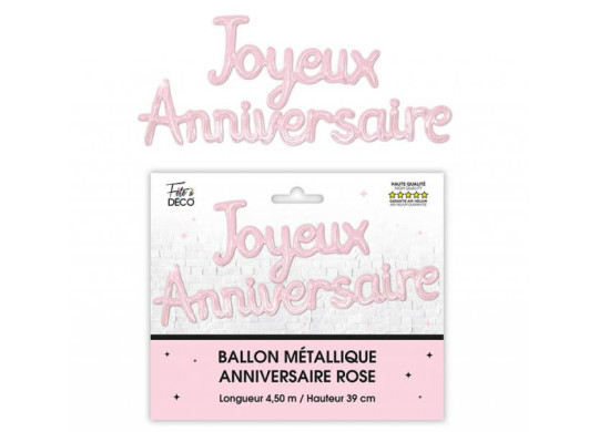 Ballon métallique Joyeux Anniversaire rose poudré Ballon métallique Joyeux Anniversaire rose poudré