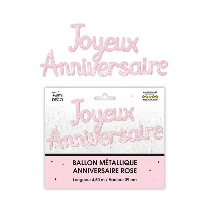 Ballon métallique Joyeux Anniversaire rose poudré
