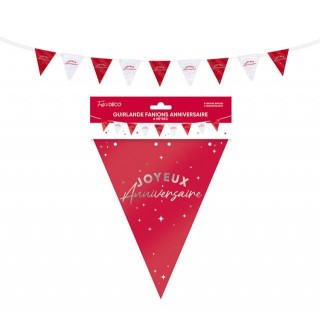 Guirlande fanion Joyeux anniversaire rouge cerise