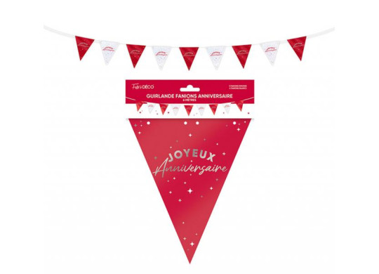 Guirlande fanion Joyeux anniversaire rouge cerise Guirlande fanion Joyeux anniversaire rouge cerise