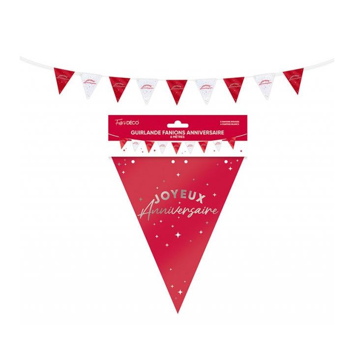 Guirlande fanion Joyeux anniversaire rouge cerise