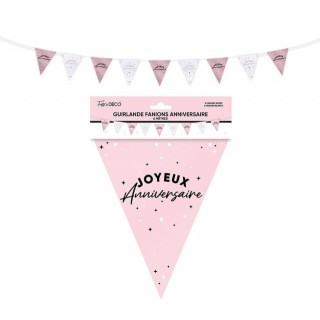 Guirlande fanion Joyeux anniversaire rose poudré