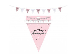 Guirlande fanion Joyeux anniversaire rose poudré
