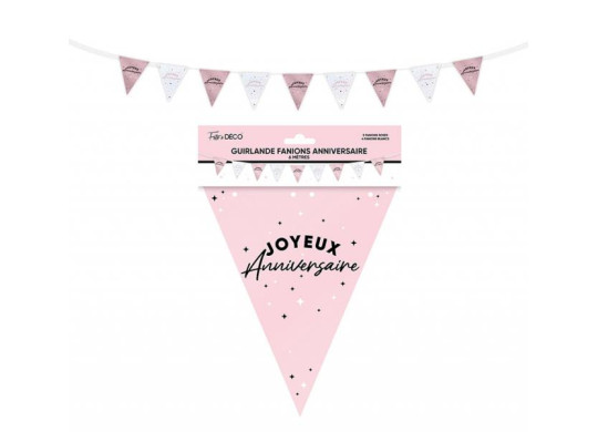 Guirlande fanion Joyeux anniversaire rose poudré Guirlande fanion Joyeux anniversaire rose poudré