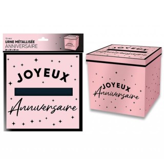 Tirelire Joyeux anniversaire métallisé rose poudré
