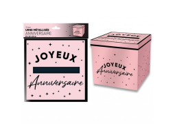 Tirelire Joyeux anniversaire métallisé rose poudré