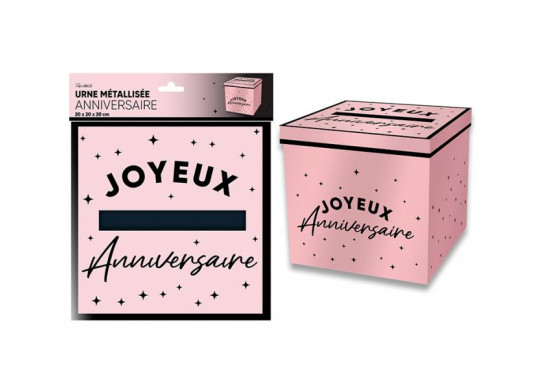 Tirelire Joyeux anniversaire métallisé rose poudré