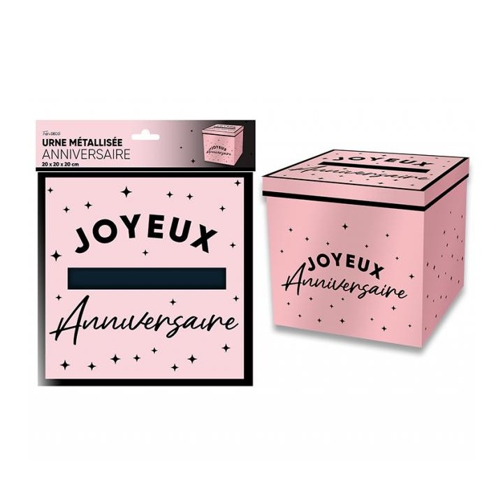 Tirelire Joyeux anniversaire métallisé rose poudré