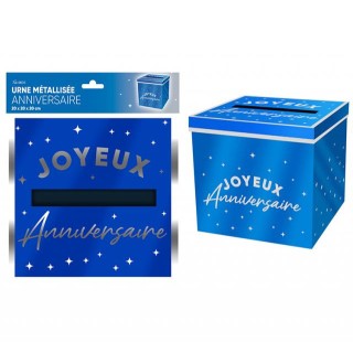 Tirelire Joyeux anniversaire métallisé bleu touareg