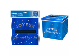 Tirelire Joyeux anniversaire métallisé bleu touareg
