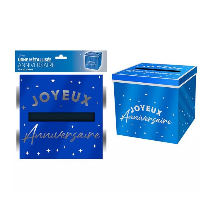 Tirelire Joyeux anniversaire métallisé bleu touareg