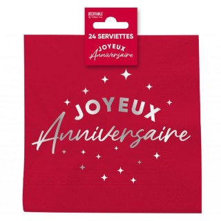 Serviettes papier Joyeux anniversaire rouge cerise