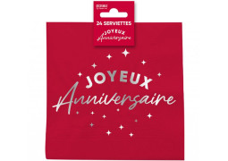 Serviettes papier Joyeux anniversaire rouge cerise