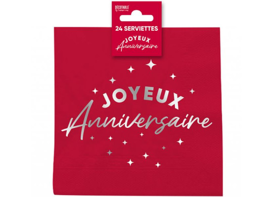 Serviettes papier Joyeux anniversaire rouge cerise Serviettes papier Joyeux anniversaire rouge cerise
