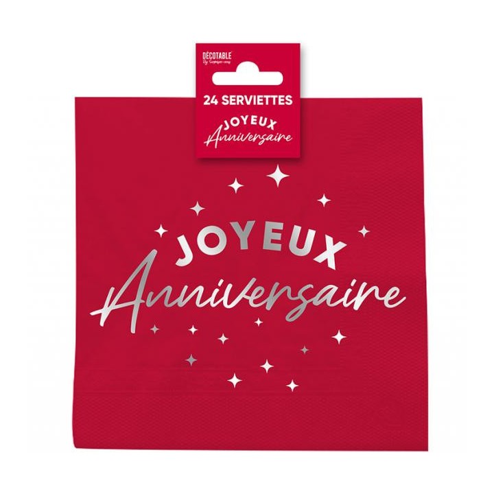 Serviettes papier Joyeux anniversaire rouge cerise
