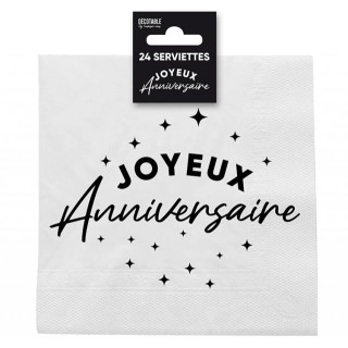 Serviettes papier Joyeux anniversaire noir