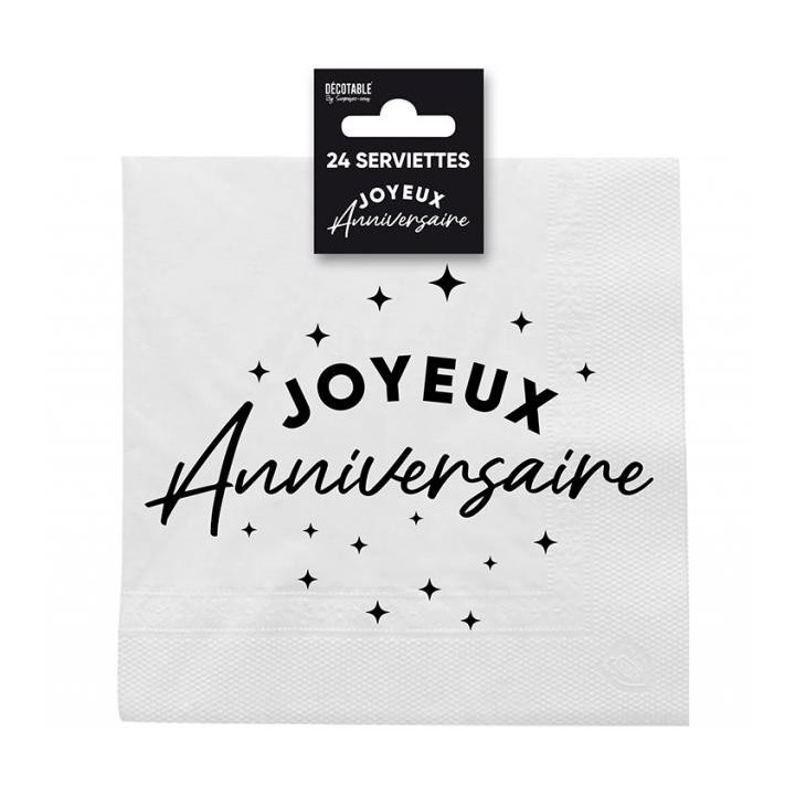 Serviettes papier Joyeux anniversaire noir