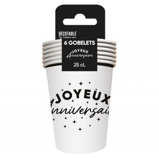 Gobelets carton Joyeux anniversaire noir