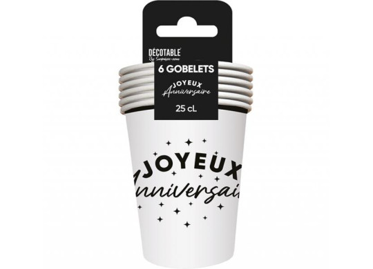 Gobelets carton Joyeux anniversaire noir