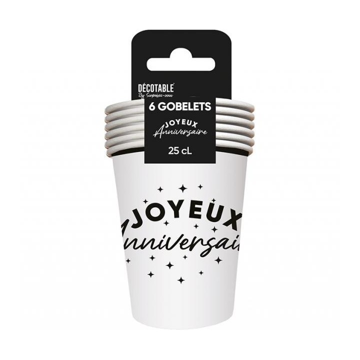 Gobelets carton Joyeux anniversaire noir