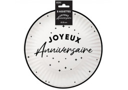 Assiettes carton GM Joyeux anniversaire noir