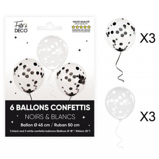 Ballons confettis noir x6