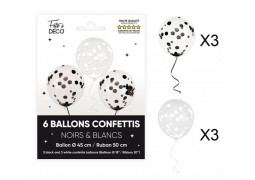 Ballons confettis noir x6