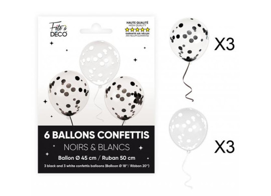 Ballons confettis noir x6