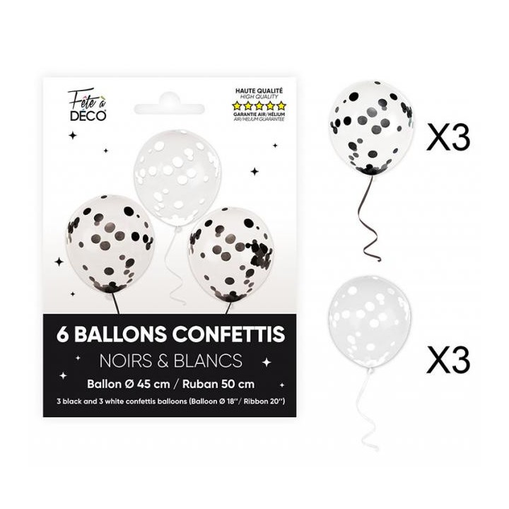 Ballons confettis noir x6