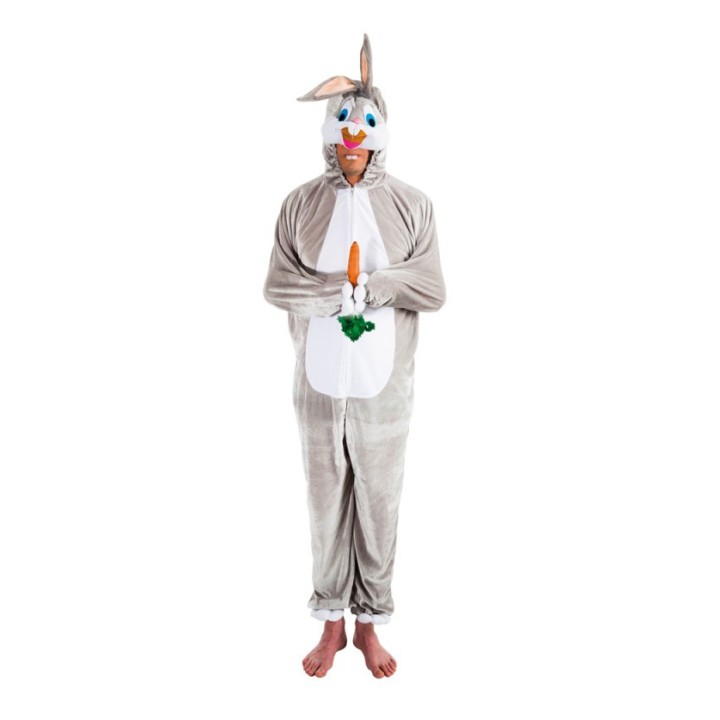 Costume adulte lapin gris en peluche – Combinaison lapin