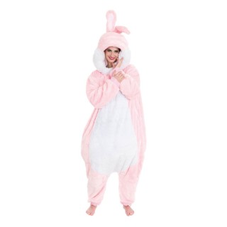 Costume adulte peluche bug lapin rose - combinaison big lapin