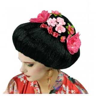 Perruque femme geiko avec fleur - perruque