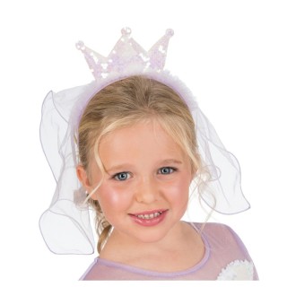 Serre tête couronne à sequins et voile mauve - accessoire