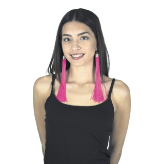 Boucles d’oreilles franges néon rose – Accessoire déguisement