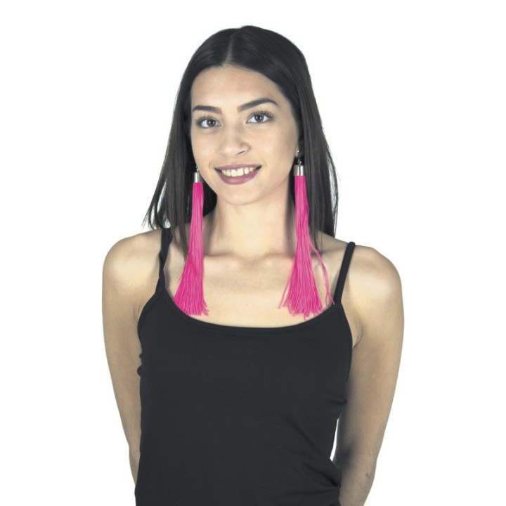 Boucles d’oreilles franges néon rose – Accessoire déguisement