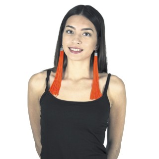 Boucles d’oreilles franges néon orange – Accessoire déguisement