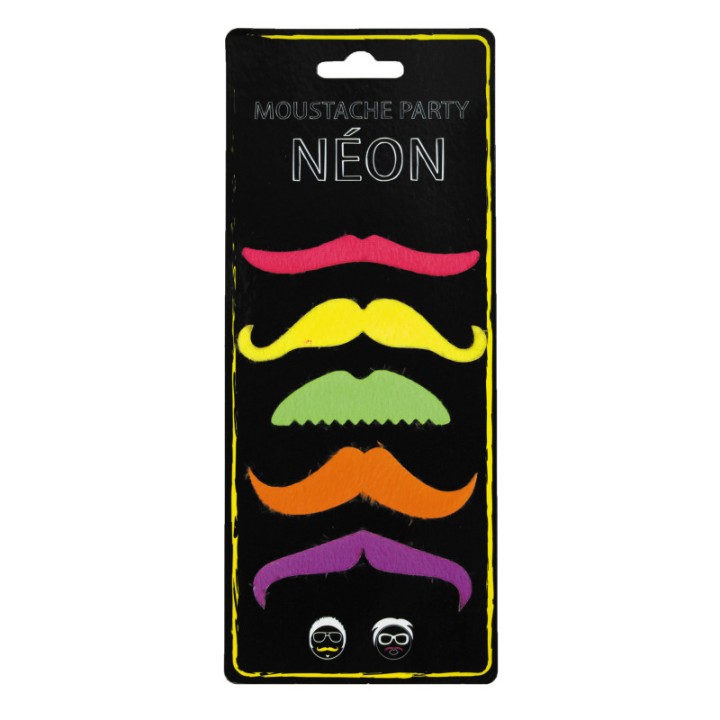 Moustaches party néon 5 pièces – Accessoire fun