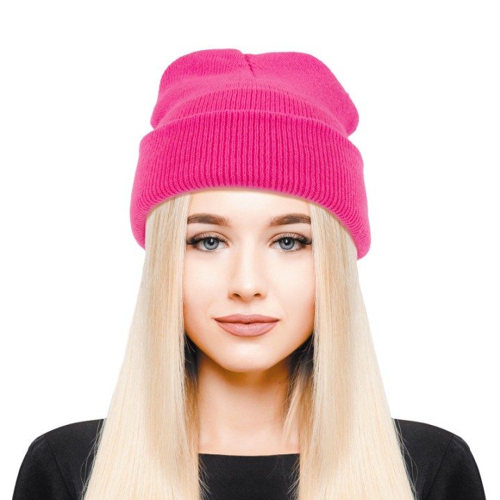 Bonnet tricot rose fluo – Accessoire coloré