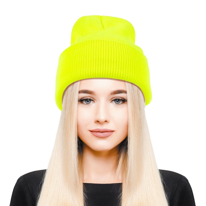 Bonnet tricot jaune fluo – Accessoire coloré