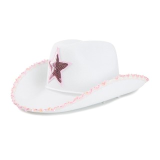 Chapeau cowgirl blanc Pink Star – Accessoire western