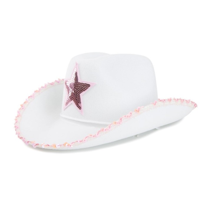 Chapeau cowgirl blanc Pink Star – Accessoire western