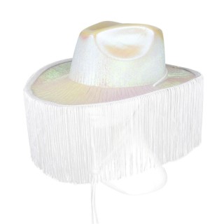 Chapeau cowboy franges blanc irisé – Accessoire western