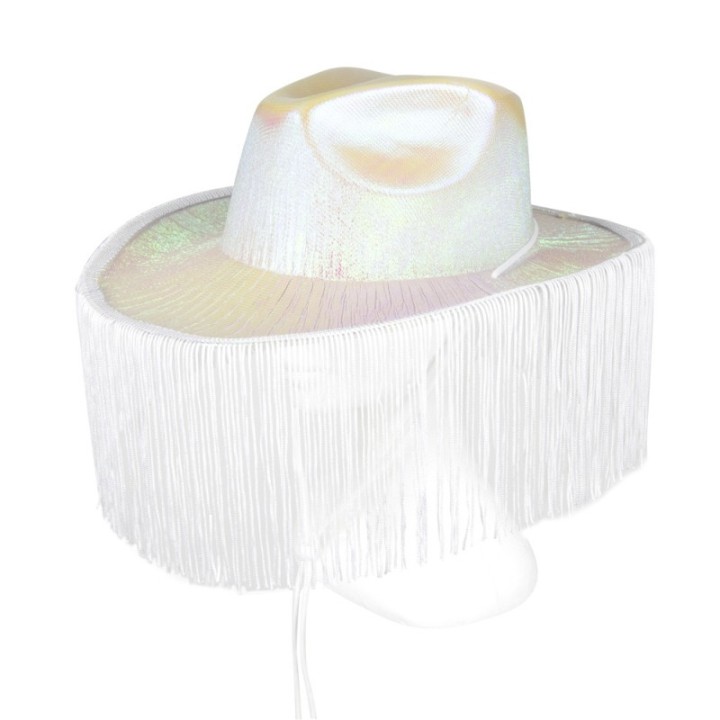 Chapeau cowboy franges blanc irisé – Accessoire western