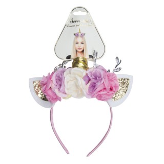 Serre-tête licorne pailleté et fleuri – Accessoire féerique