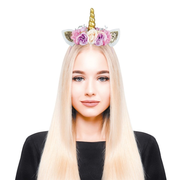Serre-tête licorne pailleté et fleuri – Accessoire féerique