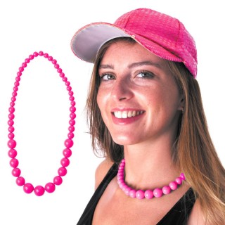 Collier perles néon rose – Accessoire années 80