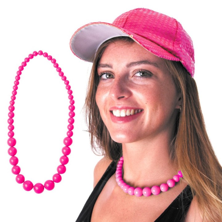 Collier perles néon rose – Accessoire années 80