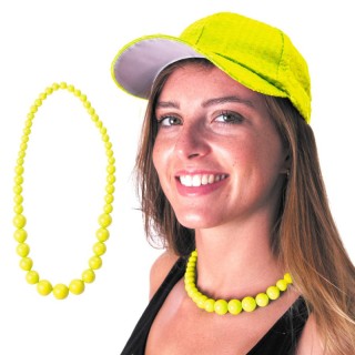 Collier perles néon jaune – Accessoire années 80