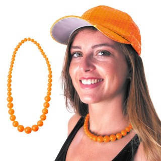 Collier perles néon orange – Accessoire années 80